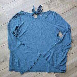 Banana Republic Long Sleeve Blue Tie-Back Top